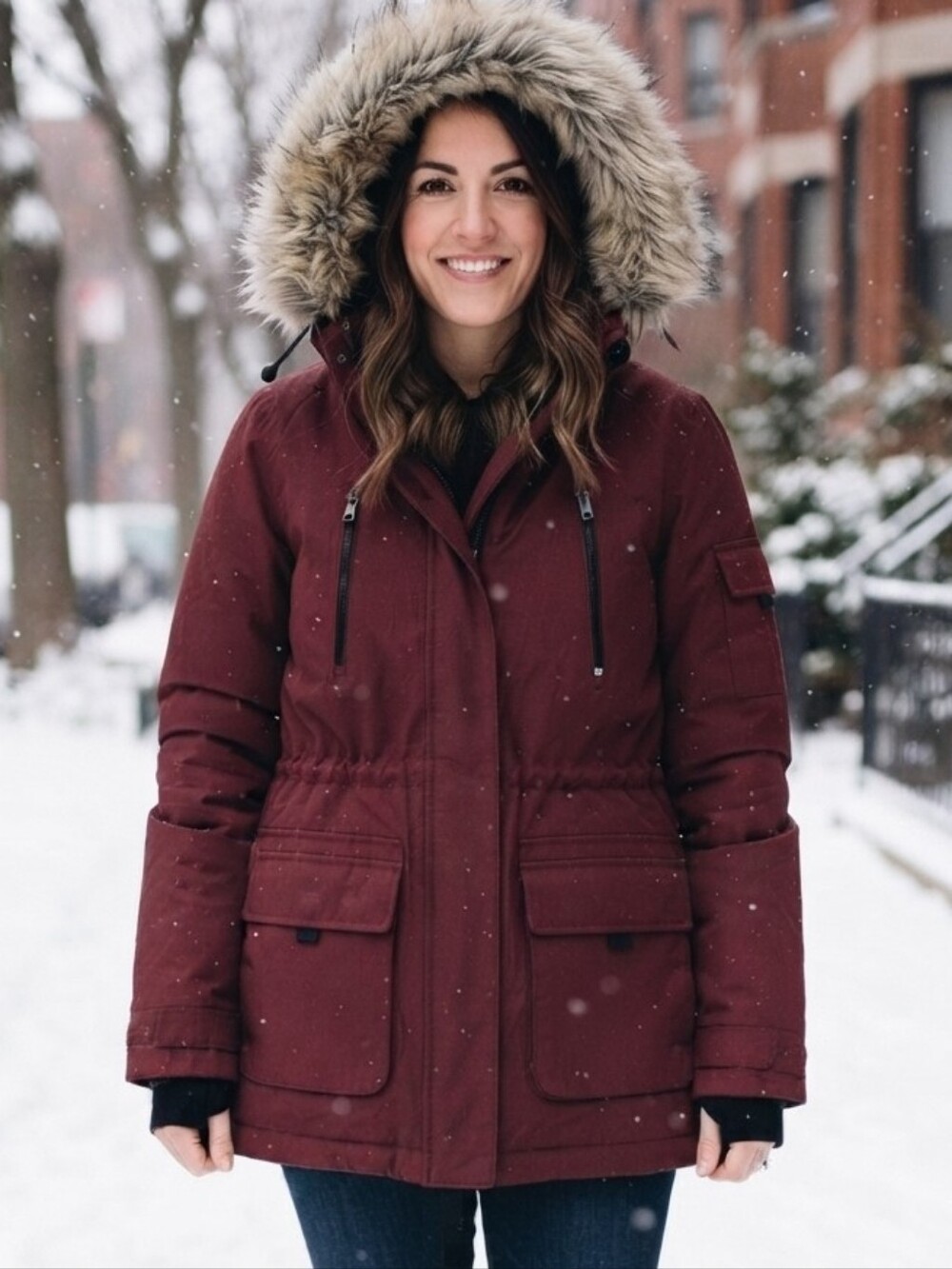 Garage Burgundy Winter Parka – Water & Snow Repellent, Faux Fur Hood-Size L/G